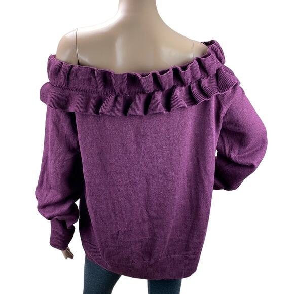 Collective Concepts Women Burgundy Knitted Ruffle Off The Shoulder Sweater Top L - Picture 4 of 5